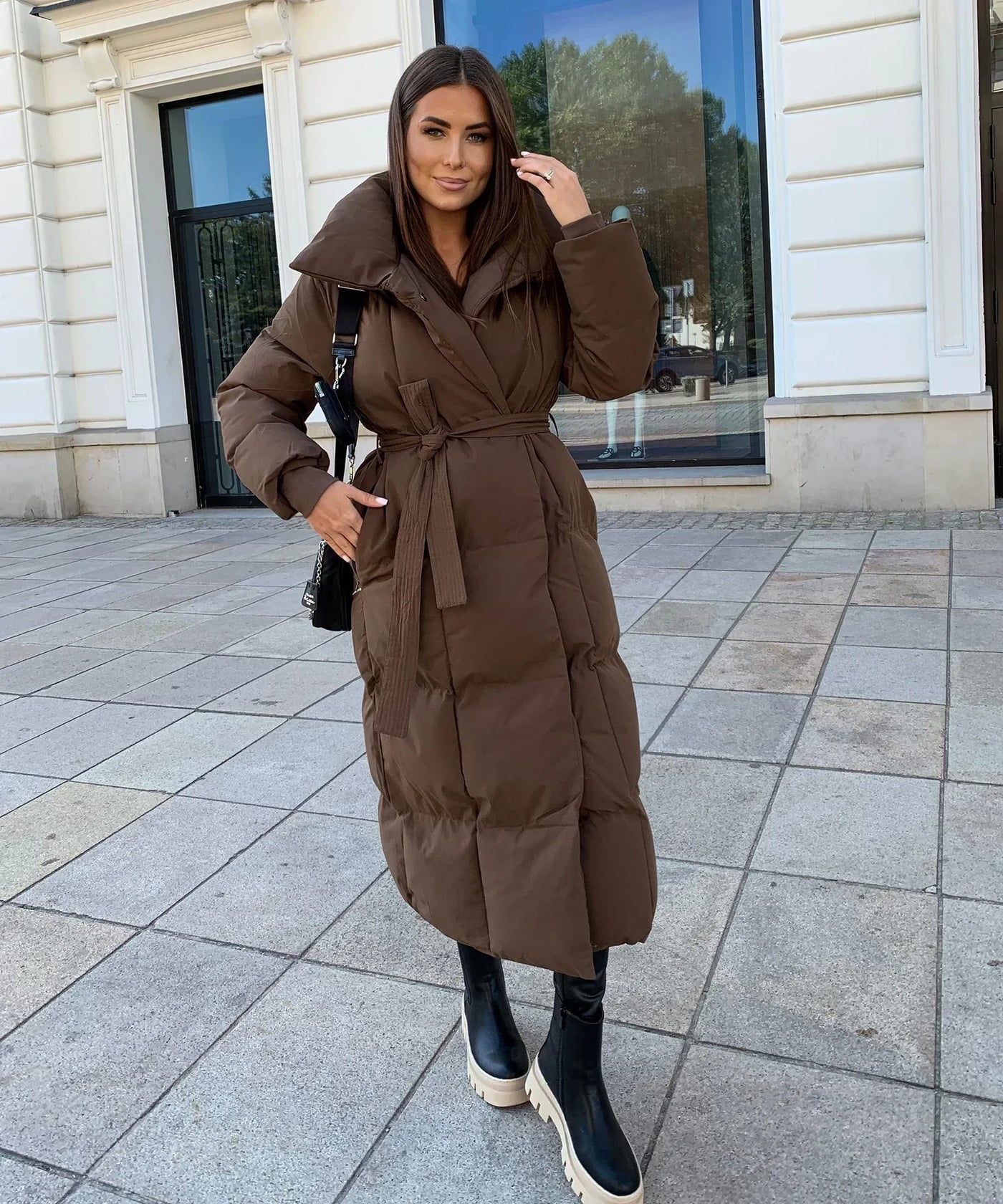 Wifey - Long manteau matelassé avec ceinture